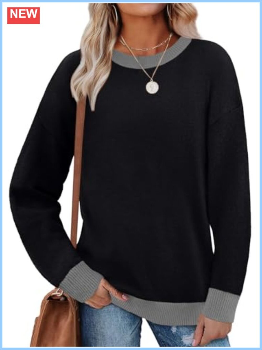 Womens Crewneck Tunic Top Rayon Polyester Spandex Long Sleeve Fall Sweater